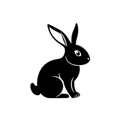 Black Silhouette of a Rabbit Sitting with a White Background. Clean, minimal and clear, this image features a black rabbit silhouette on a white background.