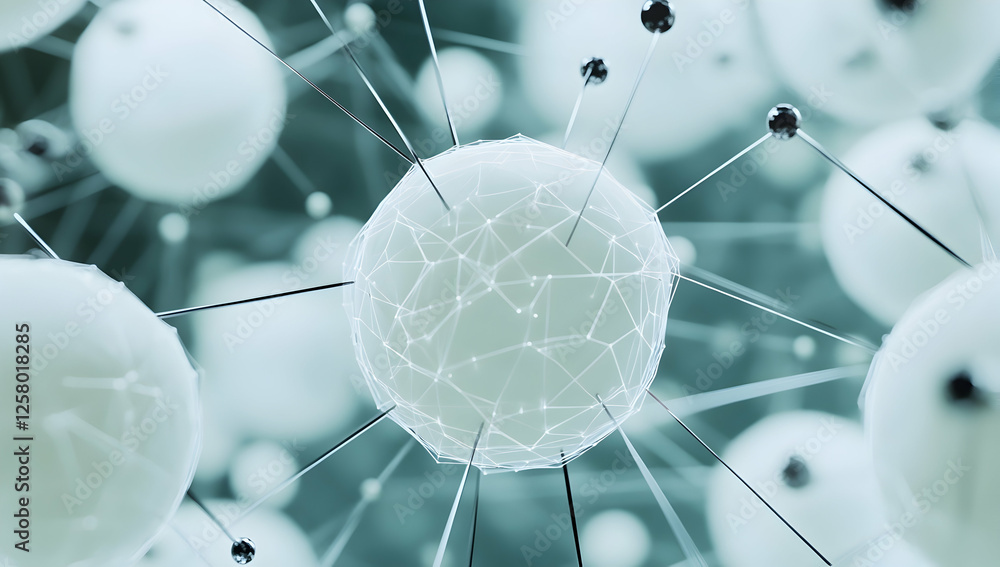 Poster a network of interconnected spheres, each representing different connections and collaborations in t