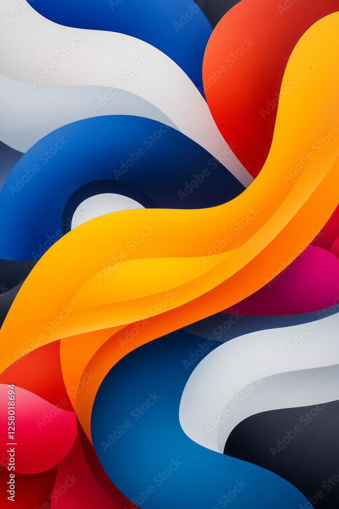 Poster A continuous loop of vivid geometric forms seamlessly morphing and realigning, evoking a sleek