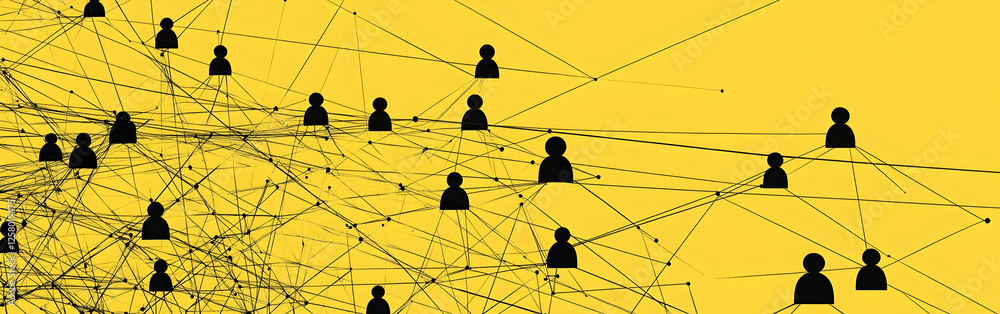 Poster a network of interconnected spheres, each representing different connections and collaborations in t