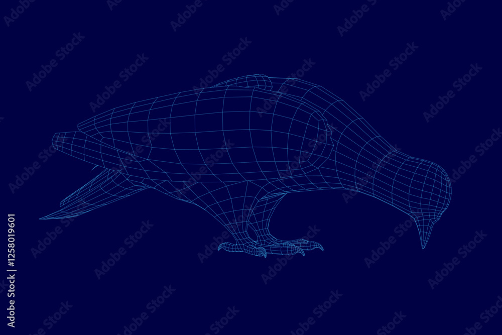 Poster a bird is shown in a blue background. the bird is in a very detailed and intricate form, with its fe