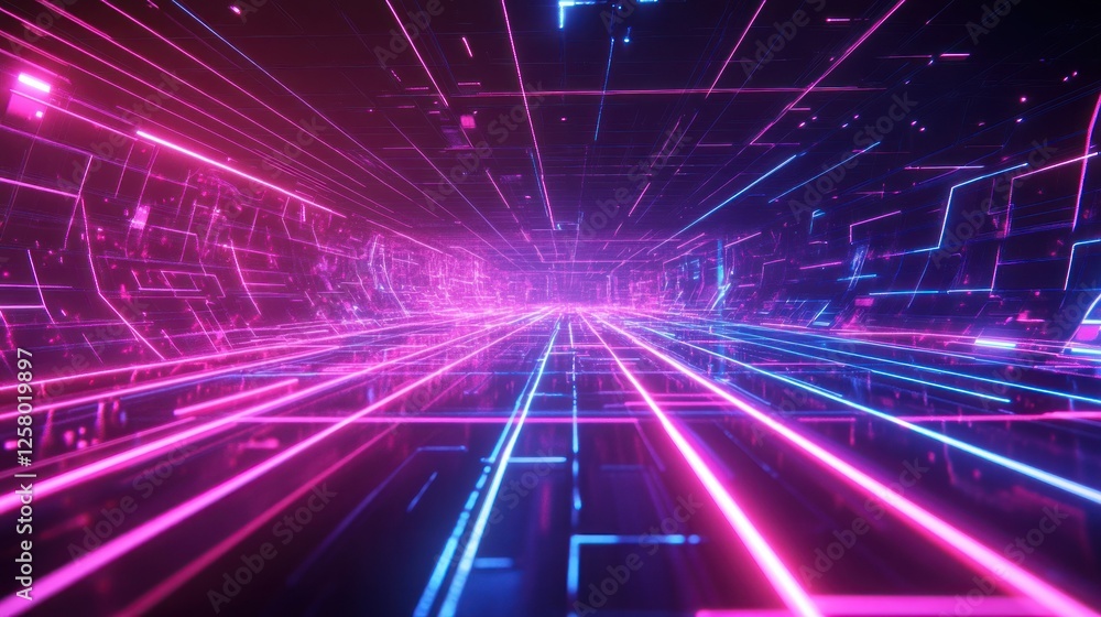 Poster high energy neon gaming background with glowing lines sharp geometric pattern cyber network wallpape