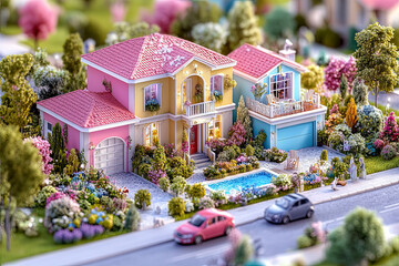 Toy visualization of a house, cottage. Template for Architectural preview.