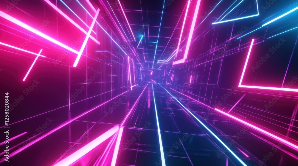 Aufkleber high energy neon gaming background with glowing lines sharp geometric pattern cyber network wallpape