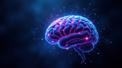 Illustration of an AI-powered human brain in a digital space with vibrant colors and futuristic elements.
