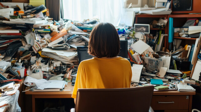 Decluttering the workspace with determination and focus during a sunny afternoon