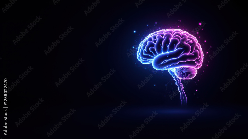 Poster a stylized graphic representation of an artificial intelligence-themed brain with colorful swirls ar