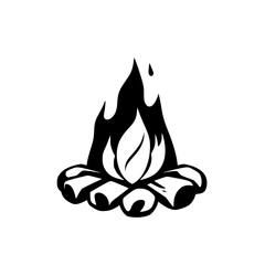 Black and White Bonfire Silhouette: Simple and minimal, a wood-fueled flame.