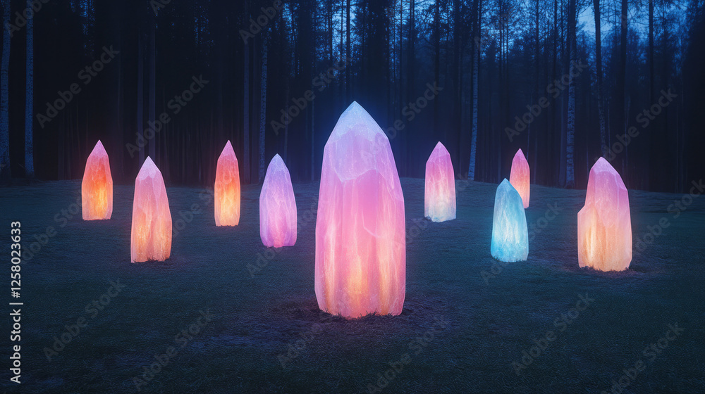 Aufkleber A luminous field of quartz-like growths that gently pulse and flicker, creating an atmosphere of