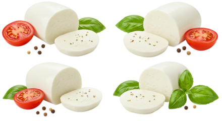Fresh Mozzarella Slices with Basil and Tomatoes, Perfect for Food Photography