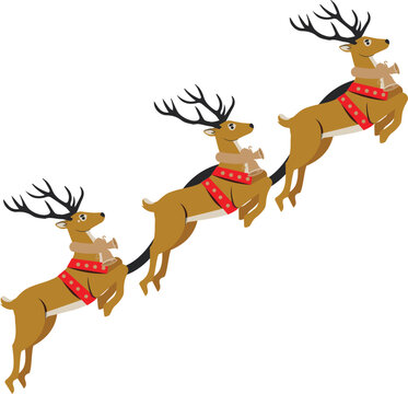 Three Christmas Reindeer Soaring Through the Air