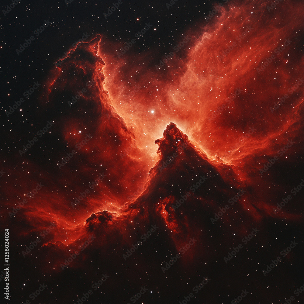 Wall mural stunning view of a red nebula showcasing cosmic beauty and generative ai artistry in deep space expl