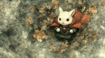 Brave Little Rabbit on a Journey Through an Autumnal Landscape of Fantasy and Adventure