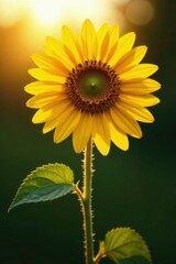 Fototapeta premium Backlit sunflower with delicate petals and a strong stem, floral, bright, plant