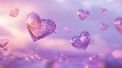 Obraz premium Floating Transparent Hearts in a Dreamy Colorful Background