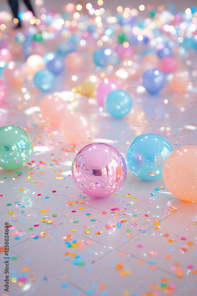 Poster a playful burst of color as scattered disco balls spin simultaneously, sending streaks of neon