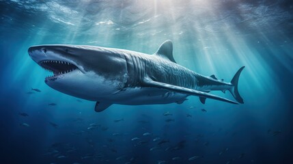 Fototapeta premium photograph of Blue whale swimming in the deep ocean