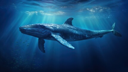 Fototapeta premium photograph of Blue whale swimming in the deep ocean