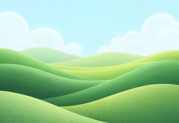 Obraz premium Rolling Green Hills Landscape Under a Bright Blue Sky with Clouds