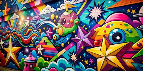 Colorful Nursery Graffiti Wall Art Pattern, Baby Room Decor Background
