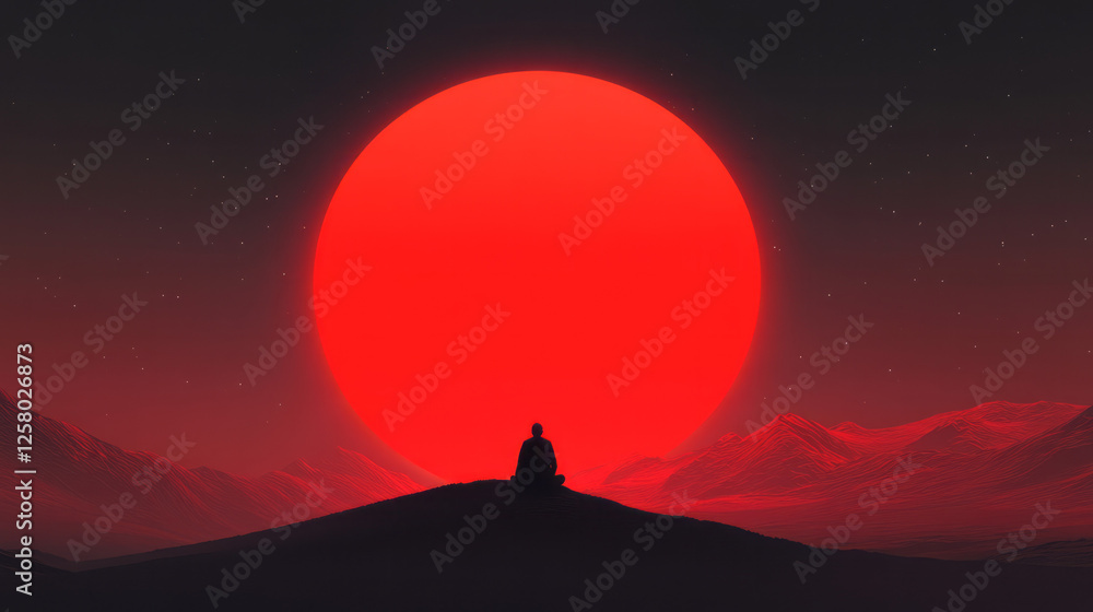Aufkleber a tranquil scene highlighting a manâ€™s features dissolving into the planetâ€™s curvature, with