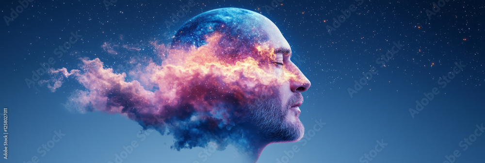 Poster a mesmerizing composition where earthâ€™s sphere gradually morphs into a manâ€™s facial contours,
