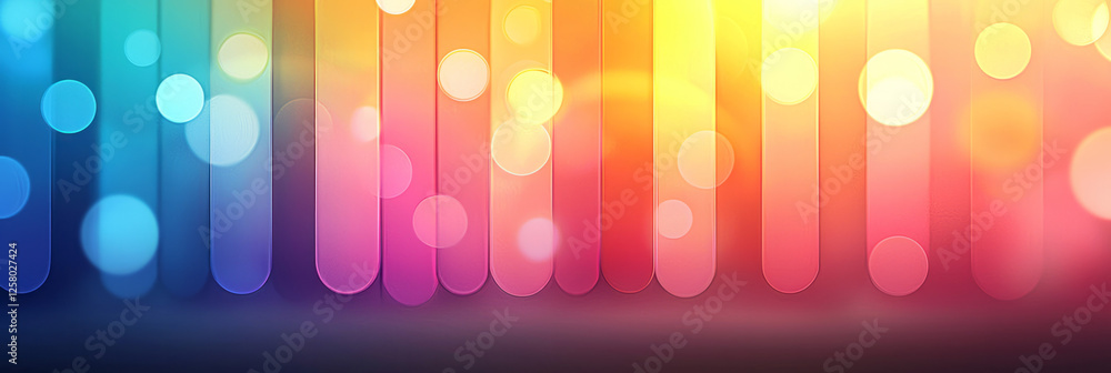Poster a luminous arc of rainbow hues winding into the shadows, framed by delicate bokeh lights that add a