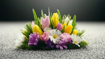 Captivating Floral Display of Spring Tulips and Daisies on a Textured Surface for Festive Occasions