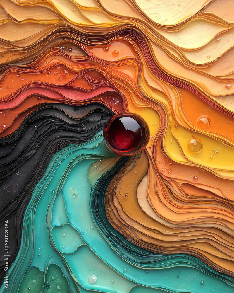 Poster a close-up of a stream of bold red wine cascading into a balloon glass, with subtle reflections