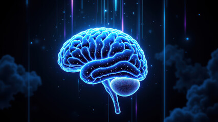 Fototapeta premium 3D rendering of human brain with AI-inspired background.