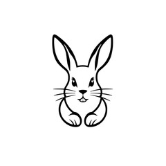 Minimalist Rabbit Illustration: Monochromatic, Graphic Line Art of a Cute Bunny with Long Ears and Whiskers.