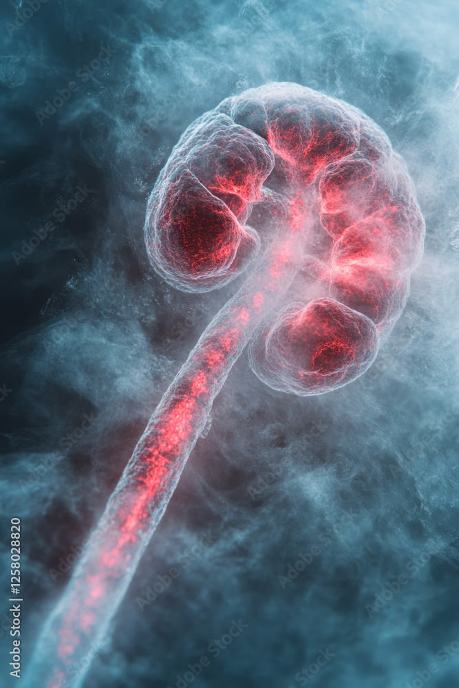 Poster An up-close, neon-lit visualization of advanced kidney structures pulsating in electric red and