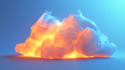 Creative glowing polygonal cloud on blue background. Cloud computing and data concept. 3D Rendering.