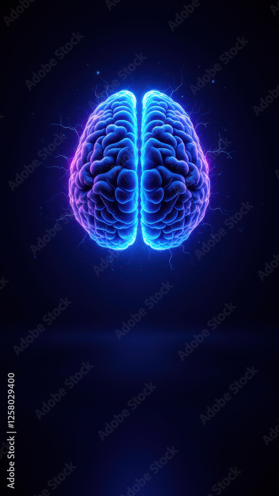 Poster intricate 3d rendering of a human brain with futuristic blue and purple highlights, symbolizing arti