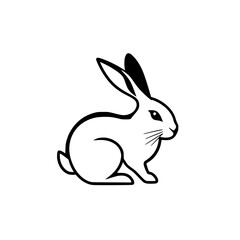 Minimalist black and white illustration of a rabbit, a profile view, with sleek lines and a simple, clean design.