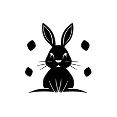 Black and white illustration of a rabbit.