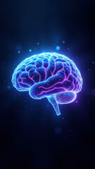 3D rendering of human brain with AI concept overlaying a gray gradient background.