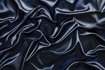 Fototapeta premium Black satin fabric, an elegant background with folds and ripples. Black silk texture. Abstract dark background.