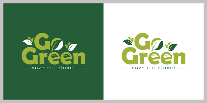 Logo Design "Go Green". Beautiful hand lettering. Green Vector Illustration.