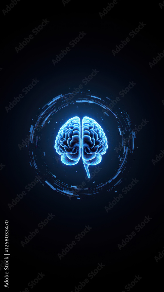 Poster a digital illustration featuring an ai-themed concept with a human brain and circuit patterns.