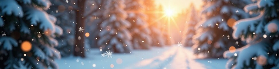 Snowflakes gently falling through a warm and cozy glow, winter wonderland, light, white