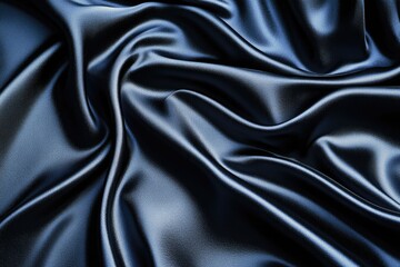 Obraz premium Black satin fabric, an elegant background with folds and ripples. Black silk texture. Abstract dark background.