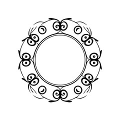 Intricate black and white design of a circular frame, showcasing elegant embellishments.