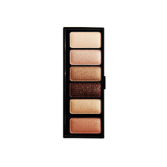 Eyeshadow palette with six shimmering shades on a black background.