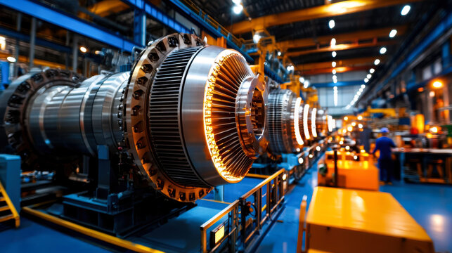 High tech gas turbine engines in modern power plant facility