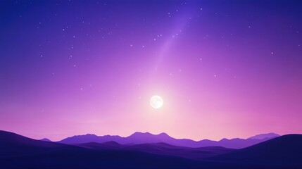 Fototapeta premium Serene night sky over mountains with full moon and twinkling stars