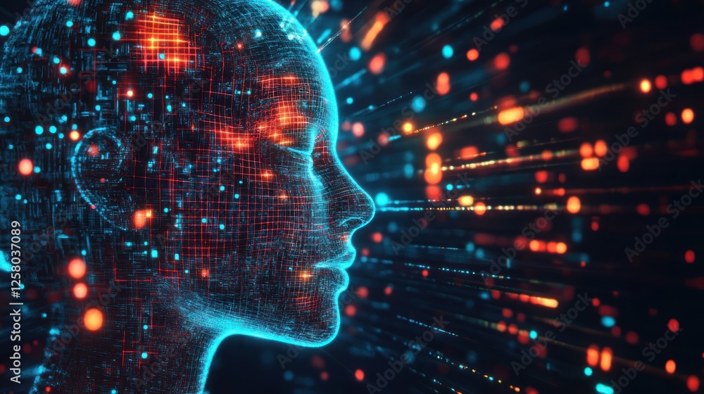 Poster ai generative technology concept with quantum computing visualization, surreal futuristic rendering