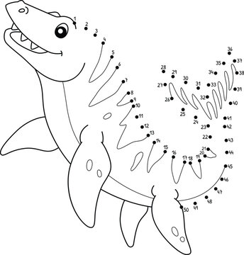 black and white mosasaurus connect the dots clip art preview