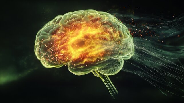 Illustration of Chronic Fatigue Syndrome (CFS/ME) and Brain Fog A conceptual illustration of Chronic Fatigue Syndrome (CFS/ME), displaying a highlighted glowing brain to symbolize mental fatigue