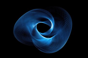 Blue circular wave pattern on a black background, abstract digital art design vector illustration. Oval ring sound waves